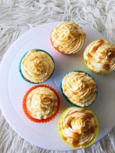 Banana cupcakes with banana foster