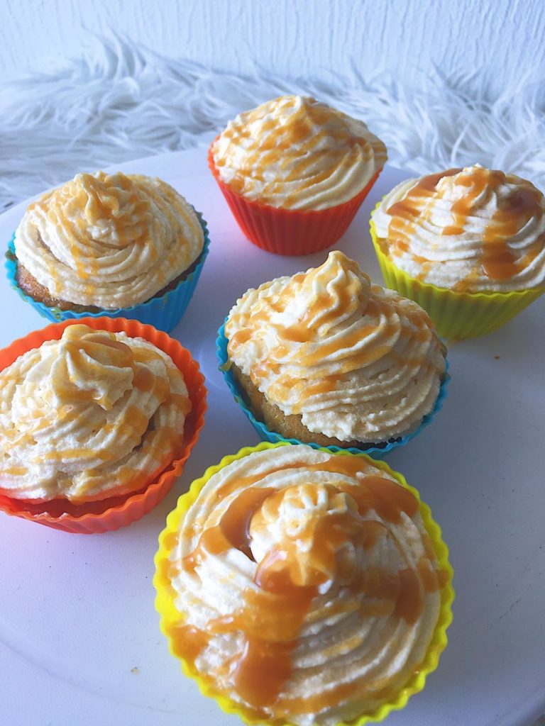 Banana cupcakes with banana foster